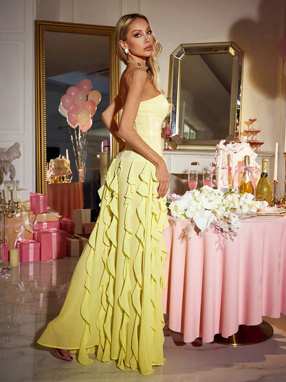 Nicolette Strapless Sequin Ruffle Maxi Dress