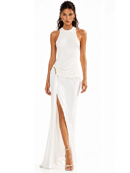 Harper Round-neck Sleeveless Pleated Maxi Dress