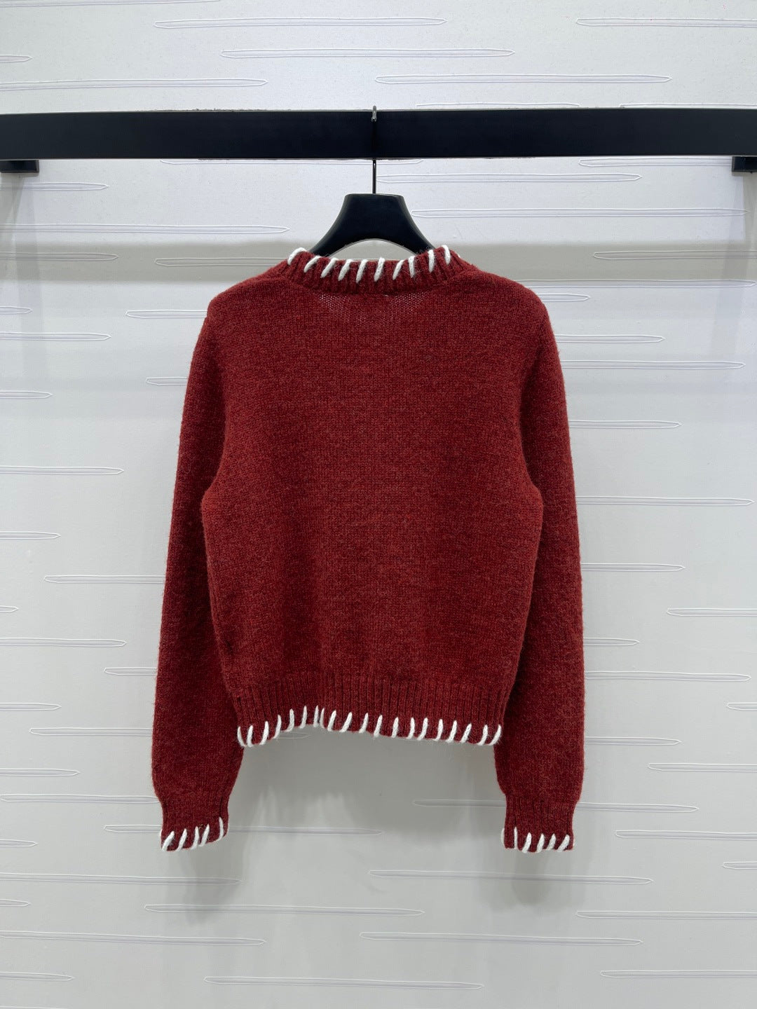 CC 26s Crochet-Trimmed Crew Neck Cardigan Red Knit 343631