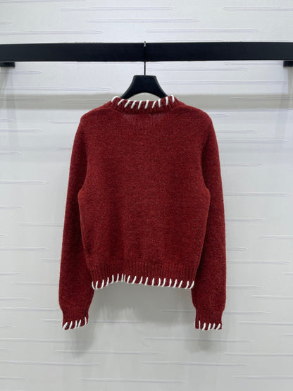CC 26s Crochet-Trimmed Crew Neck Cardigan Red Knit 343631