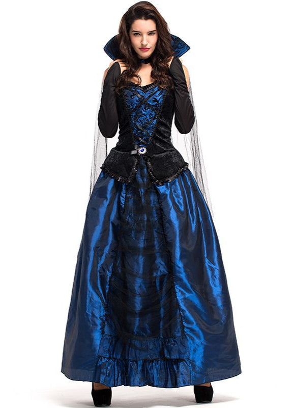 Women’s Blue Black Polyester Vampire Costume Gown