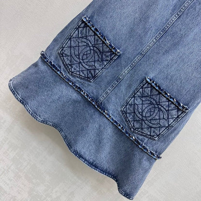 Chanel 2026 Embroidered Denim Vest Dress Blue Cotton 356148