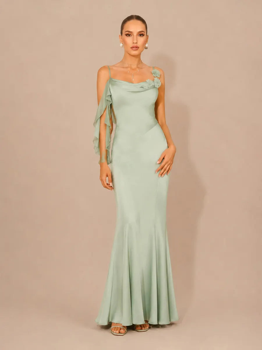 Rafaela Floral-Embellished Open-Back Mermaid Maxi Dress