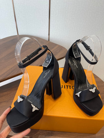 LV Swing Platform Sandal 8.5cm Black Satin 578755