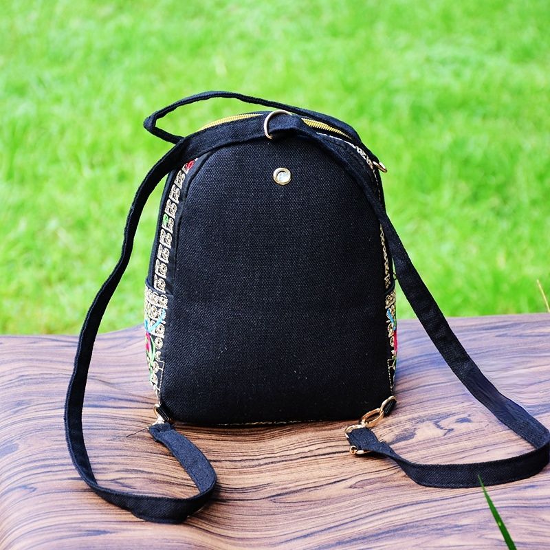 New National Style Multi-Function Diagonal Single Shoulder Portable Double Shoulder Canvas Embroidery Flower Bag