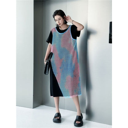Rainbow Color Block Two Piece Loose A Line Dress