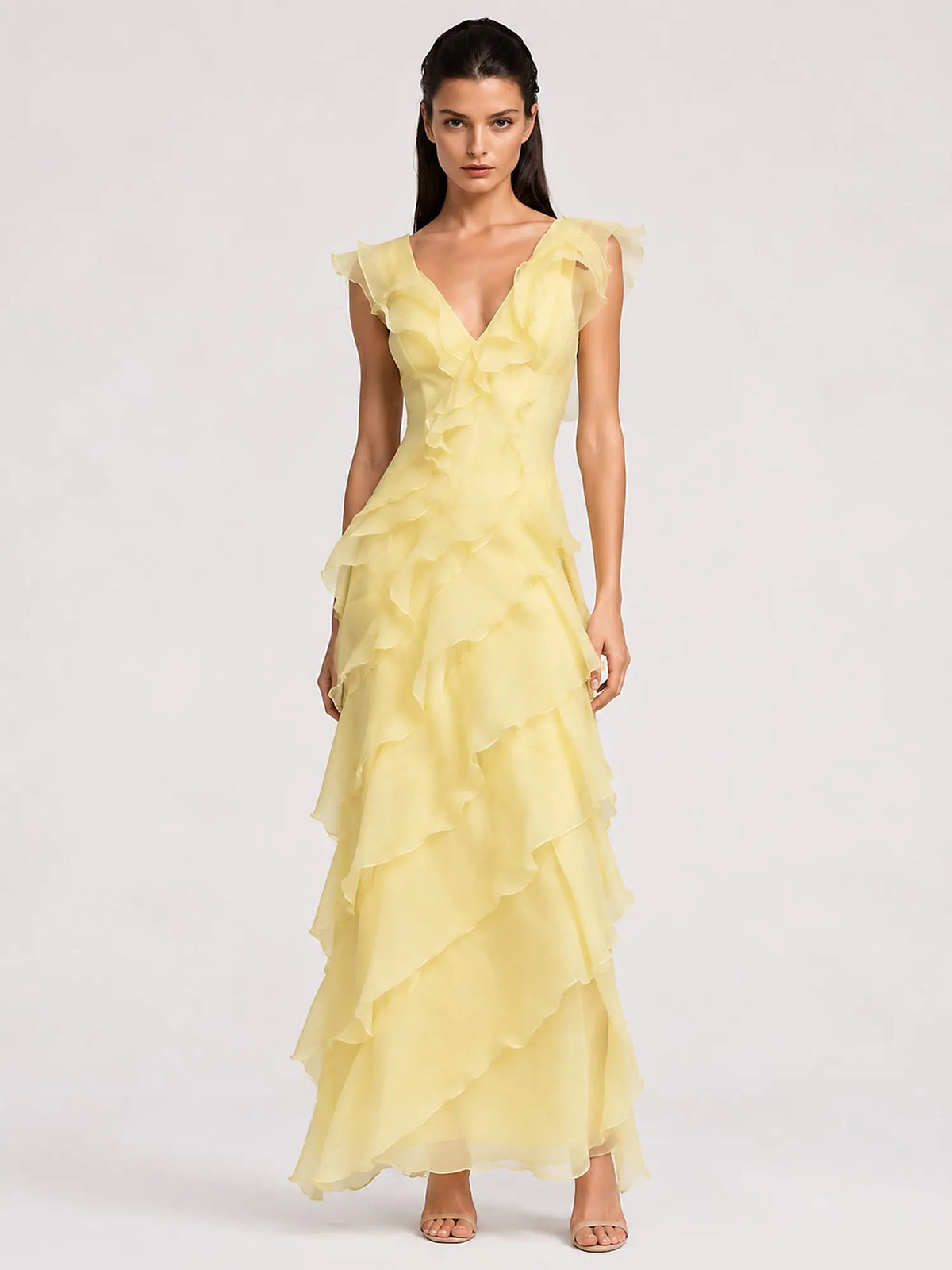 Annabel Ruffled V-Neck Maxi Dress