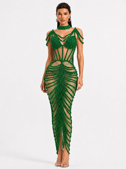 Olivia Rhinestone Cut-Out Maxi Dress
