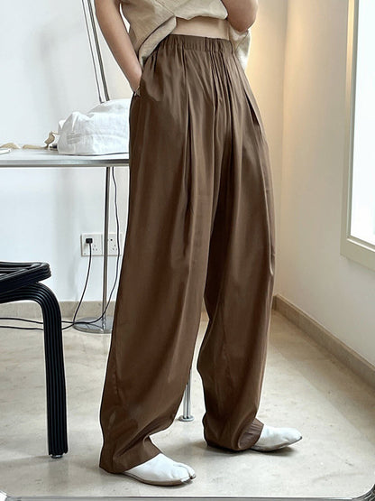 Casual Lightweight Loose High-Waisted Solid Color Wide Leg Pants