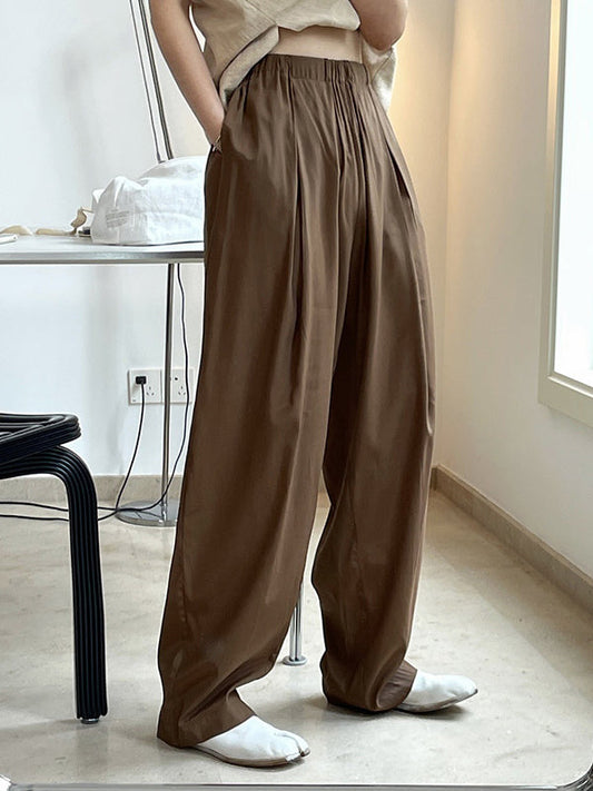 Casual Lightweight Loose High-Waisted Solid Color Wide Leg Pants