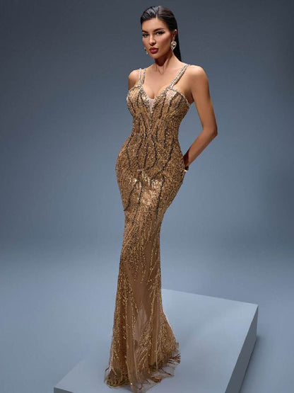Annabelle Crystal Embroidered Maxi Dress