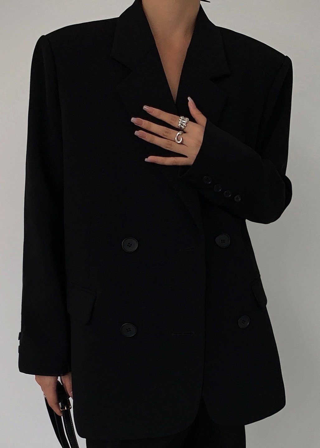 Oversized Black Blazer In Classic Double Breasted Style