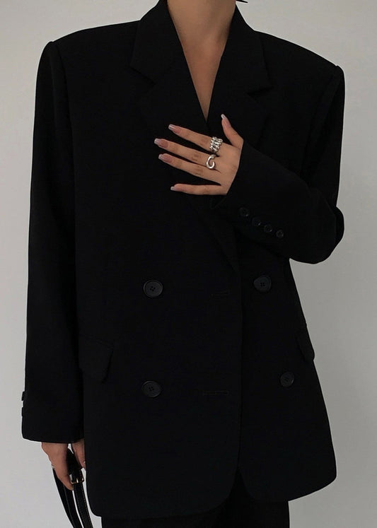 Oversized Black Blazer In Classic Double Breasted Style