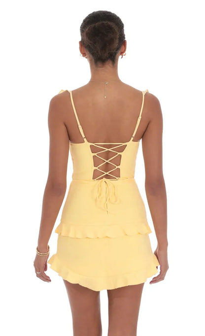 Ruffle Corset Dress In Yellow