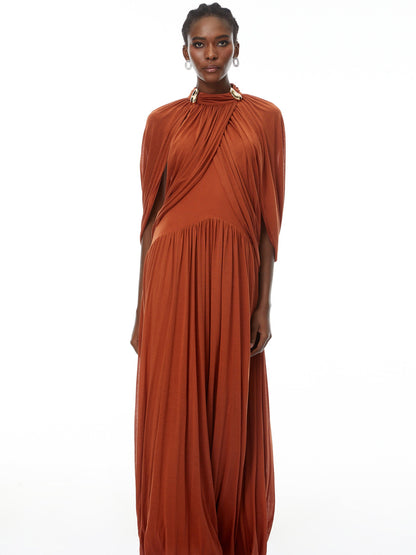 Makayla Cape Design Mesh Maxi Dress