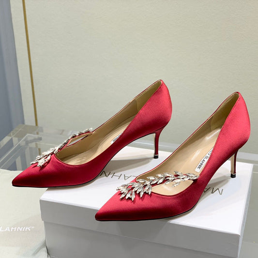 Manolo Women's Nadira Pumps 70 Red Satin