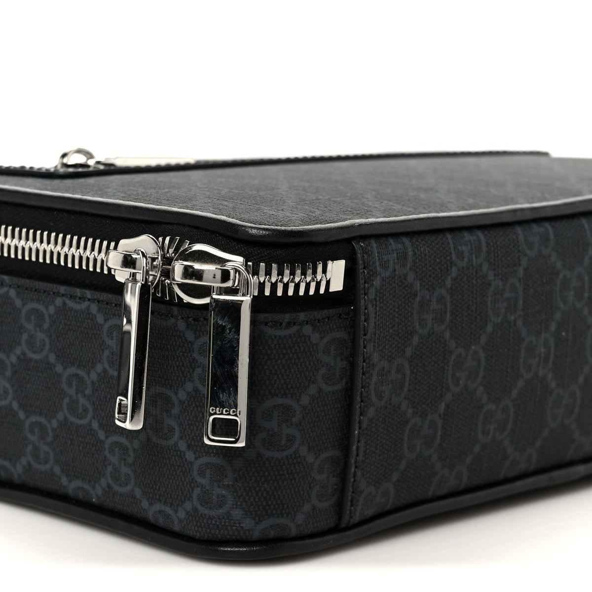 GG Supreme Monogram Calfskin Web Medium Messenger Bag Black Grey