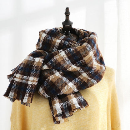 Plaid Fringe Warm Scarf