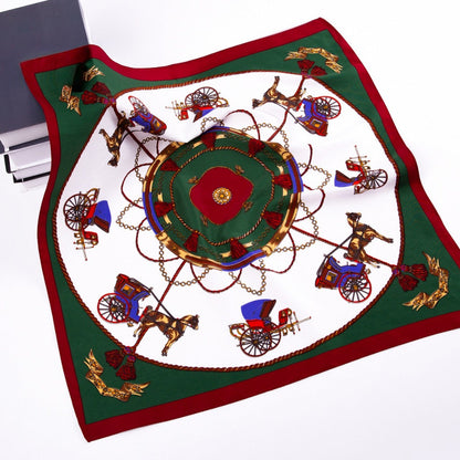 Scarvii - Vintage Carriage Print Square Twill Scarf