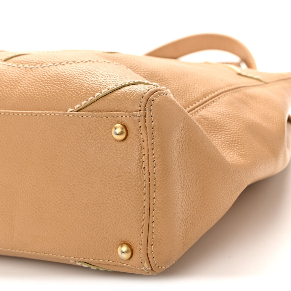 Caviar CC Stitched Medium Tote Beige