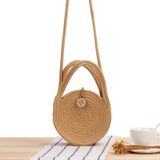 Crochet Market Bag Round Cotton Cord Crossbody Bag