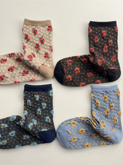 Rufia - Floral Embossed Bohemian Mid-Crew Socks