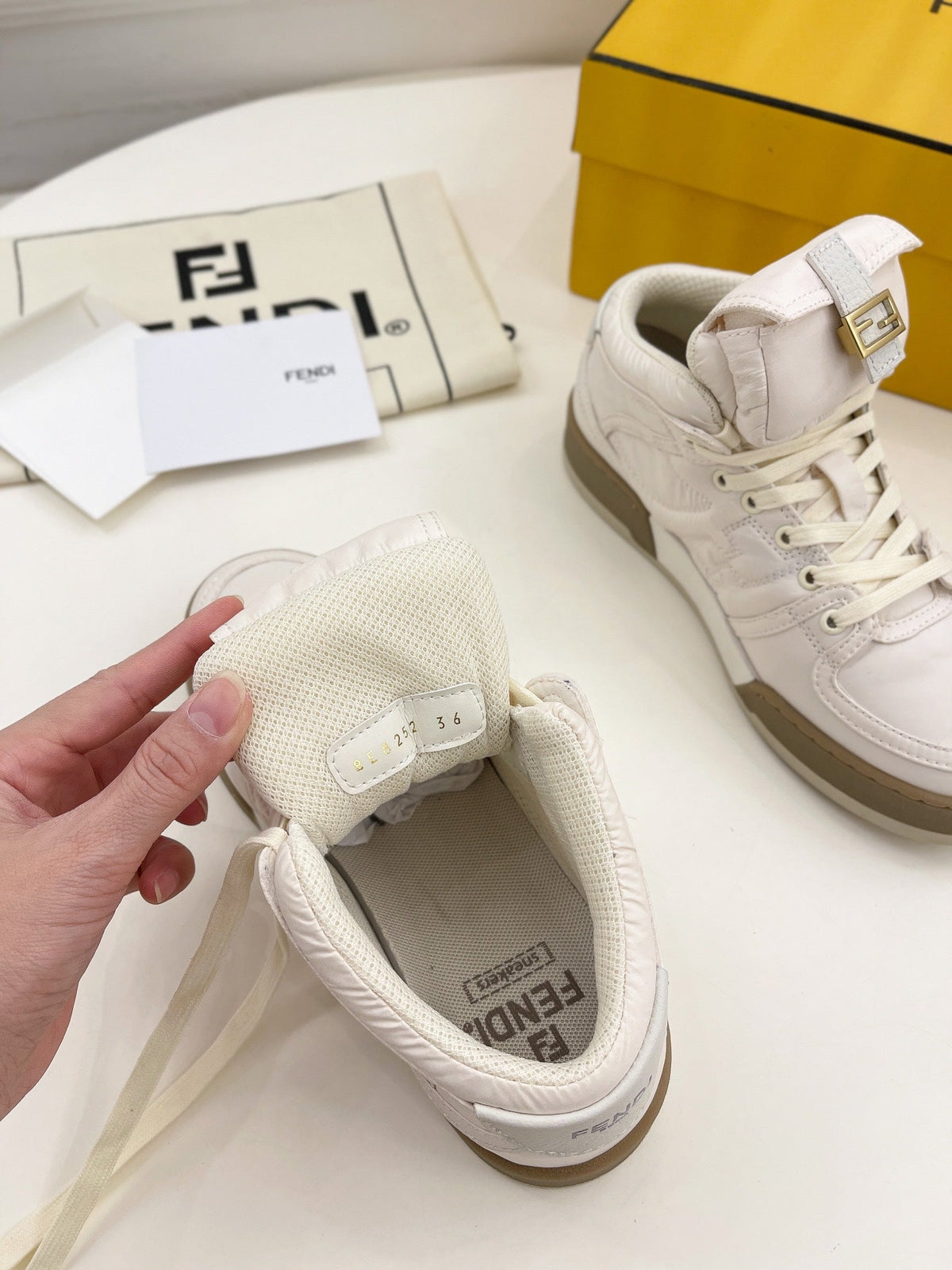 FENDI LOGO SOCK SNEAKER BOOTS IN WHITE LAMBSKIN