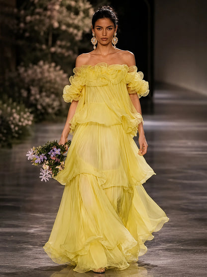 Juliette Ruffled Chiffon Off-Shoulder Maxi Dress