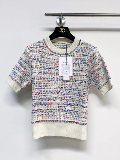 Chanel 2026 Short-Sleeve Shirt Blue and White Wool