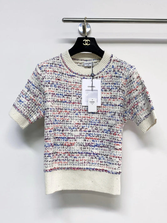 Chanel 2026 Short-Sleeve Shirt Blue and White Wool