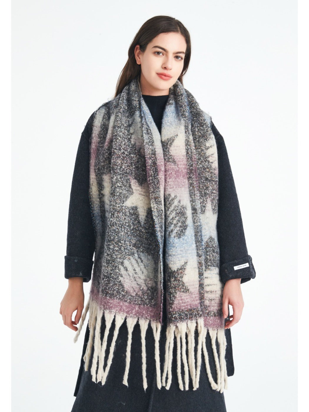 Scarvii - Winter Scarf with Star Jacquard and Tassels