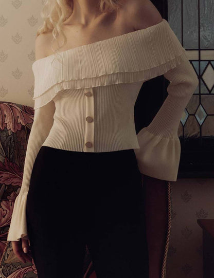 Elegant Off Shoulder Long Sleeve Knit Sweater