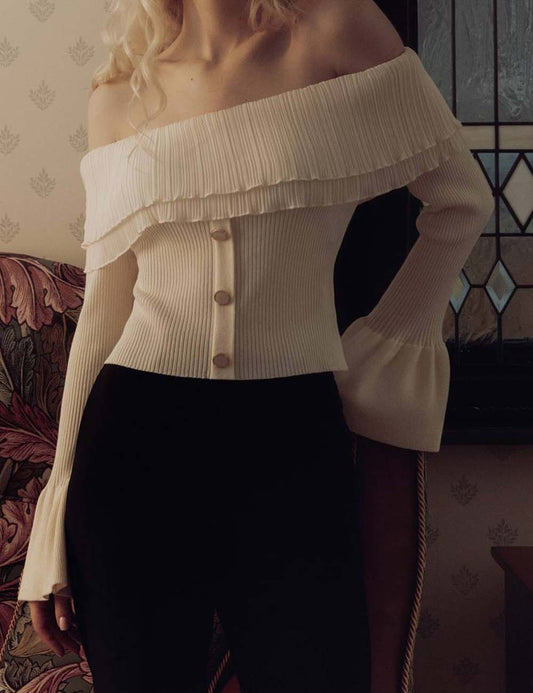Elegant Off Shoulder Long Sleeve Knit Sweater
