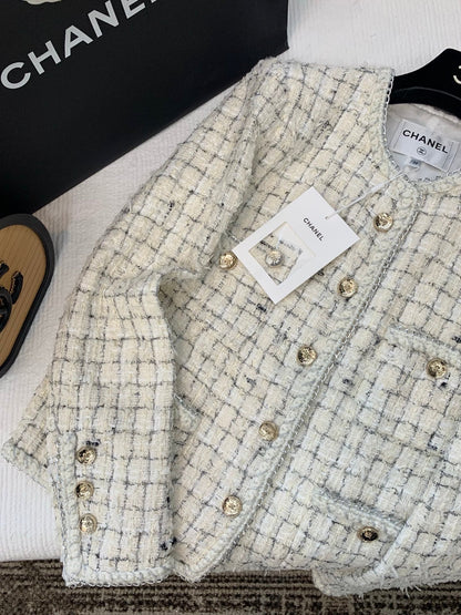 CC  Tweed Plaid White Jacket