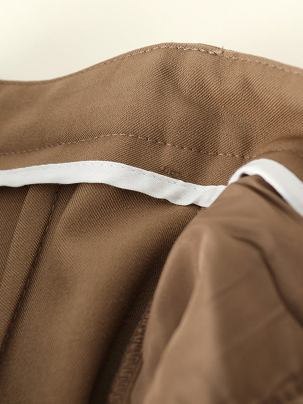 Loose Wide Leg Pleated Solid Color Pants Trousers