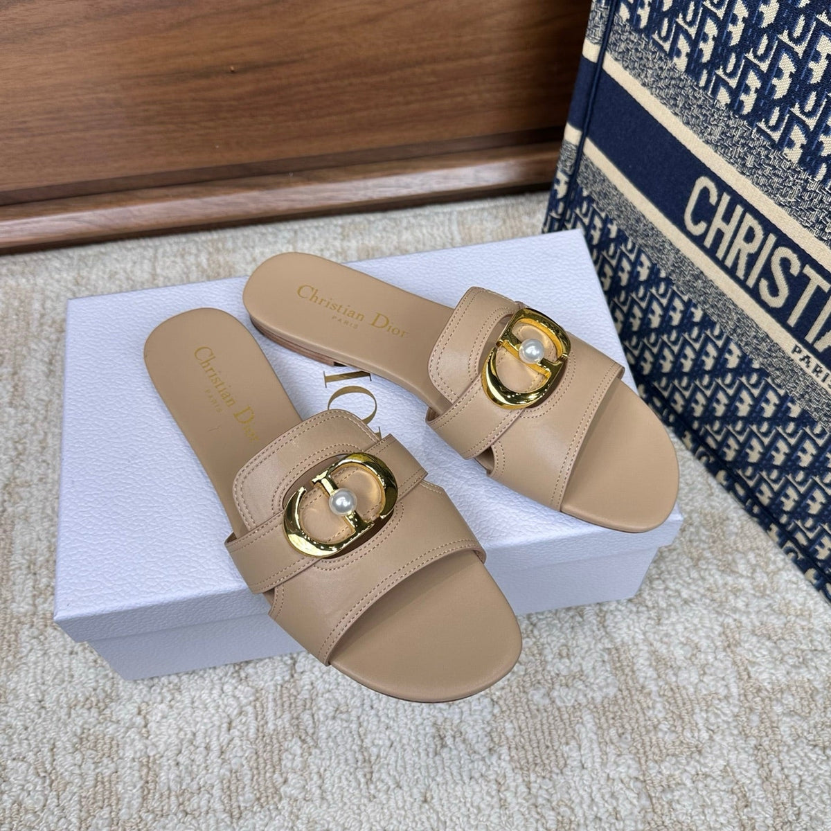CD Montaigne Sandals Beige in Calfskin 598167