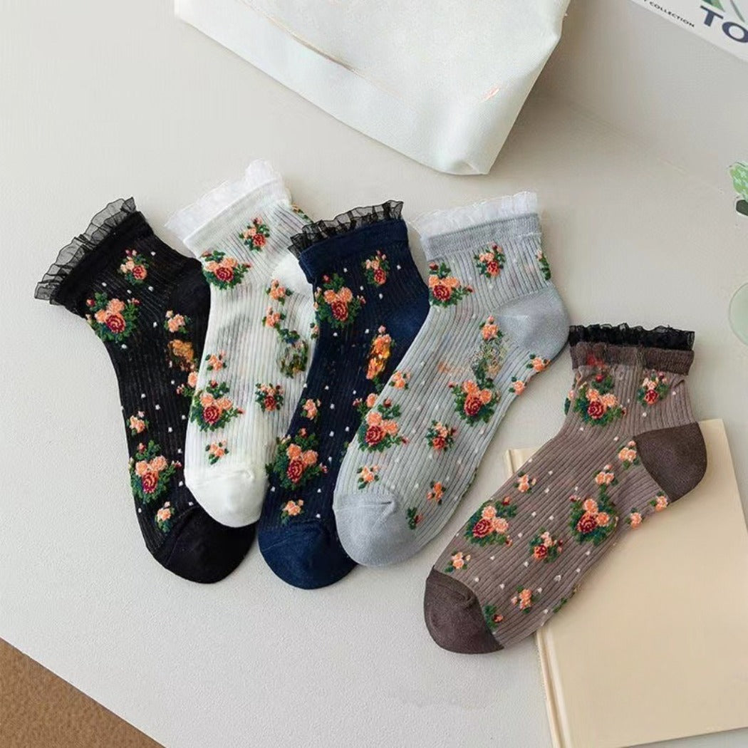 Rufia - Floral Lace Ankle Socks – 5 Colors