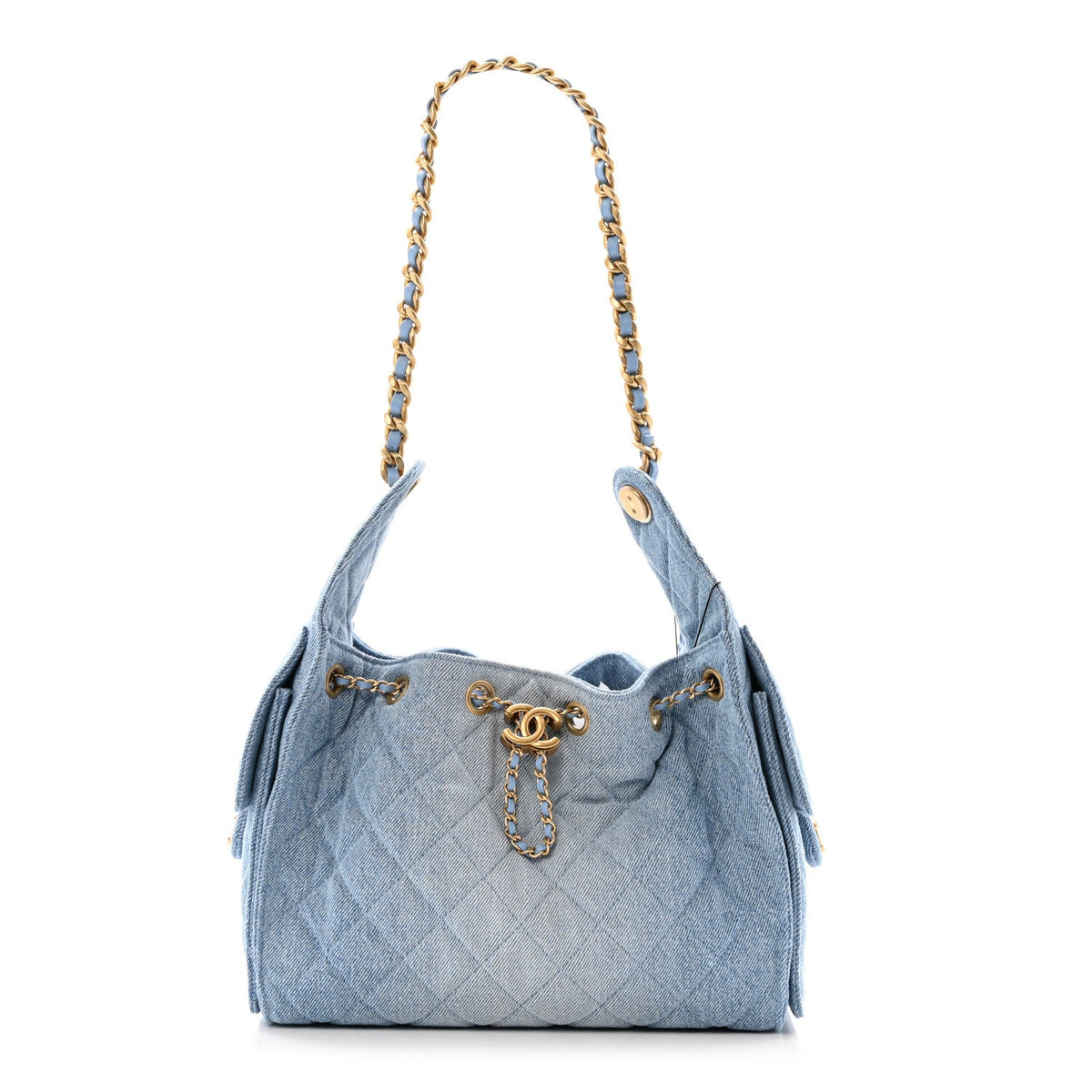 Washed Denim Quilted Small Chanel 25 Handbag Blue