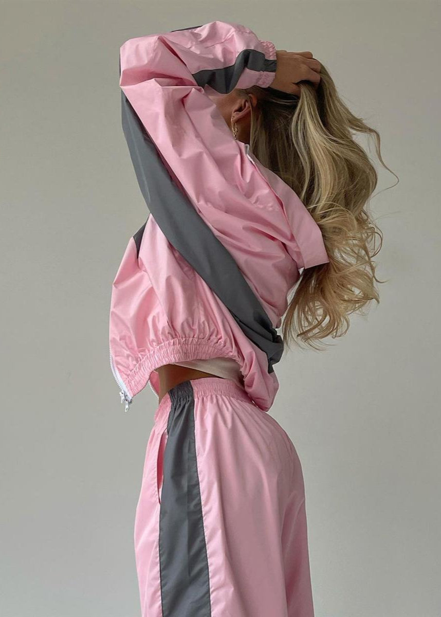 Two Tone Polyester Windbreaker Jacket And Pants Set