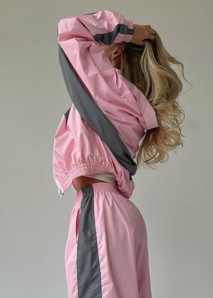Two Tone Polyester Windbreaker Jacket And Pants Set