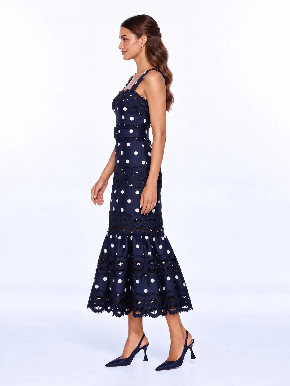 Neva Lace-Panel Polka-Dot Midi Dress