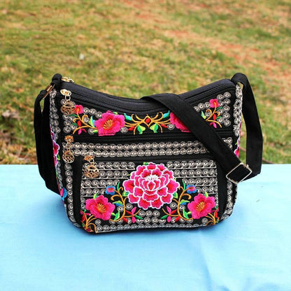 New Ethnic Style Women'S Embroidery Bag Large Capacity Multi Layer Embroidery One Shoulder Crossbody Cosmetic Bag