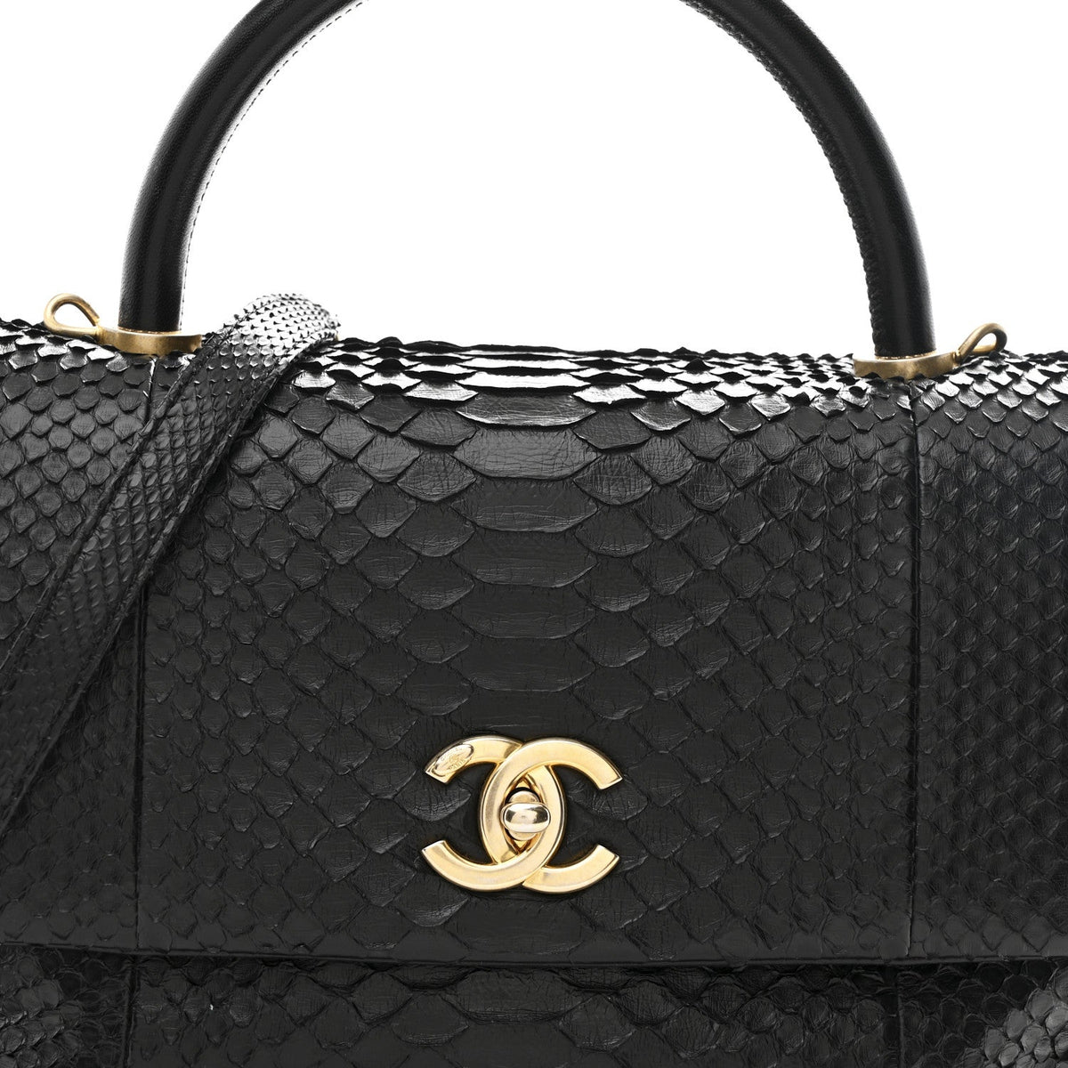 Snakeskin Small Coco Handle Flap Black