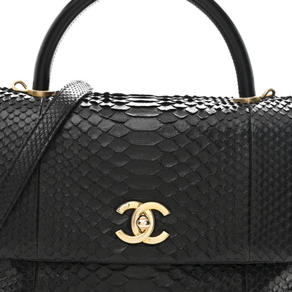 Snakeskin Small Coco Handle Flap Black