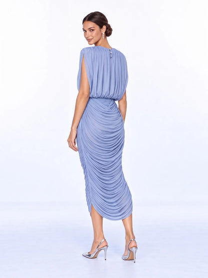 Zaira Pleated Cut-Out Mesh Maxi Dress