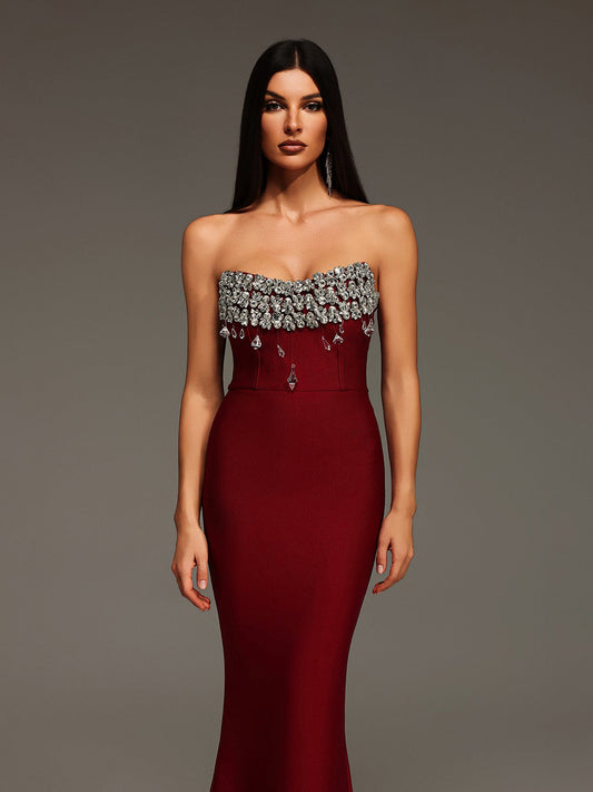 Celine Strapless Diamond Bandage Maxi Dress