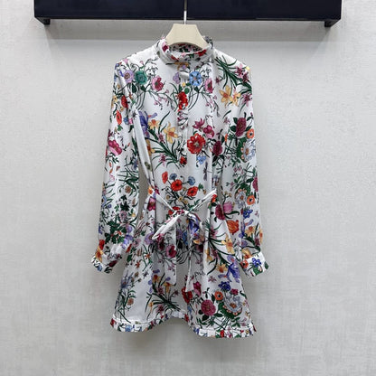 GG SS26 Flora Print Mini Dress White Multicolor Silk 351773