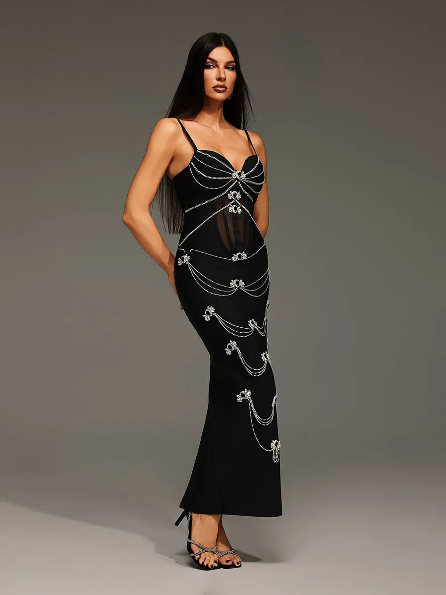 Aurelia Diamond V-Neck Bandage Maxi Dress