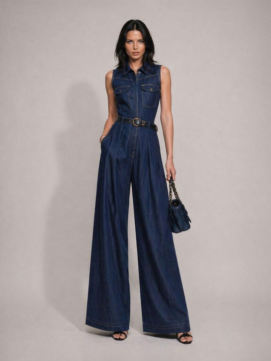 Alondra Straight-Leg Cargo Denim Jumpsuit