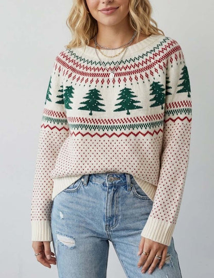 Simple Embroidery Christmas Theme Loose Knit Sweater
